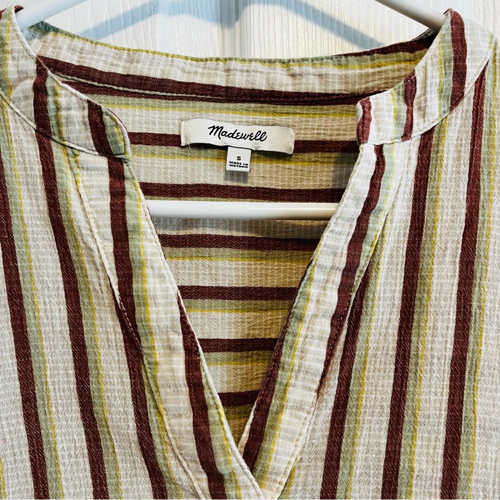 Madewell Women's Striped Blouse - Brown and Cream - Picture 6 of 7